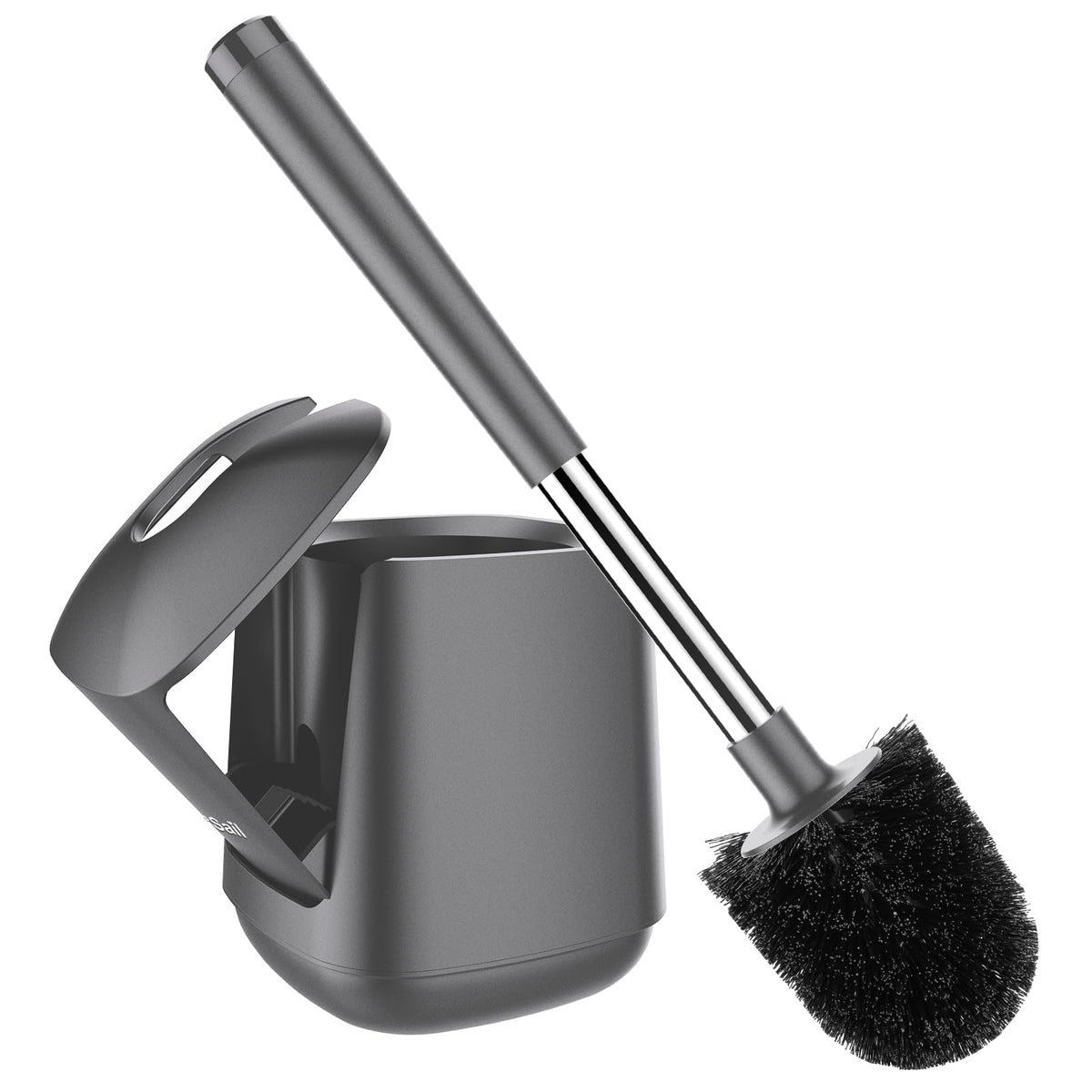 SetSail Toilet Brush and Holder, Self Closing Lid Toilet Bowl Brushes Holder and Extra Long Handle Ventilated Toilet Brush Set for Bathroom Cleaning, Nylon Bristles, Black