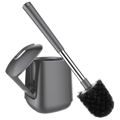 SetSail Toilet Brush and Holder, Self Closing Lid Toilet Bowl Brushes Holder and Extra Long Handle Ventilated Toilet Brush Set for Bathroom Cleaning, Nylon Bristles, White & Grey