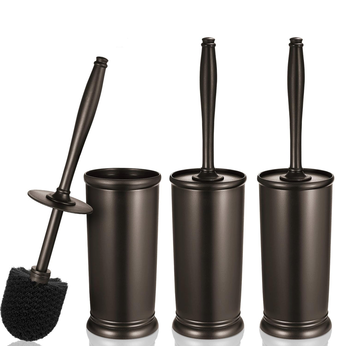 HAMITOR Toilet Bowl Brush Holder Set: Modern Brown Bathroom Accessories