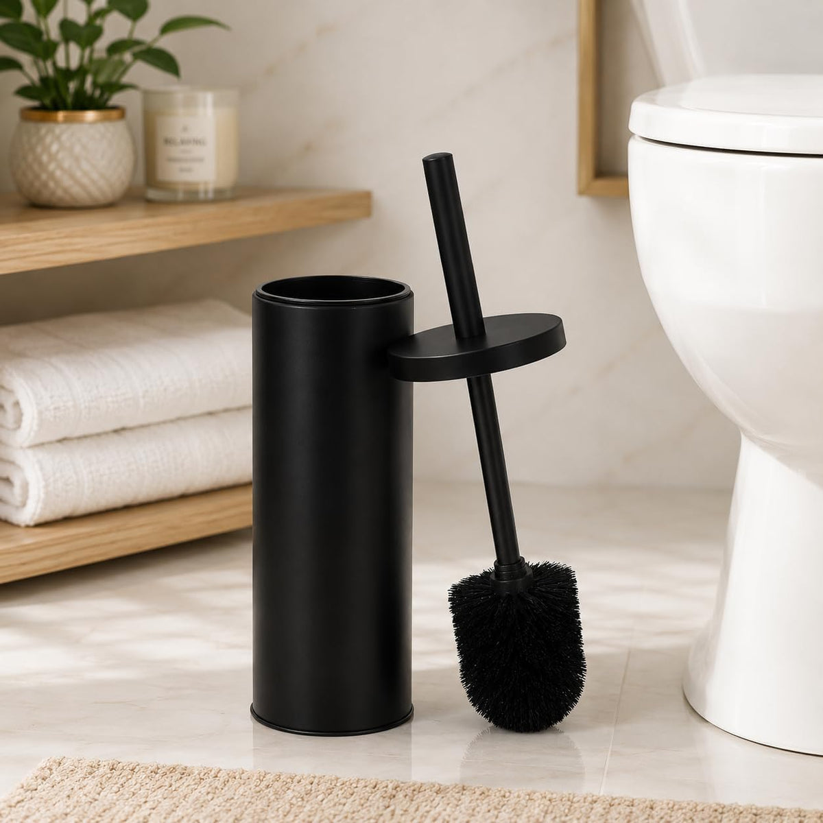 Deep & Sturdy Toilet Bowl Brush with Holder - Durable Scrubbing - Toilet Cleaners - Household Essentials - Silicone Brush - Bathroom Cleaner - Cleaning Supplies - Household Supplies, Matte Black
