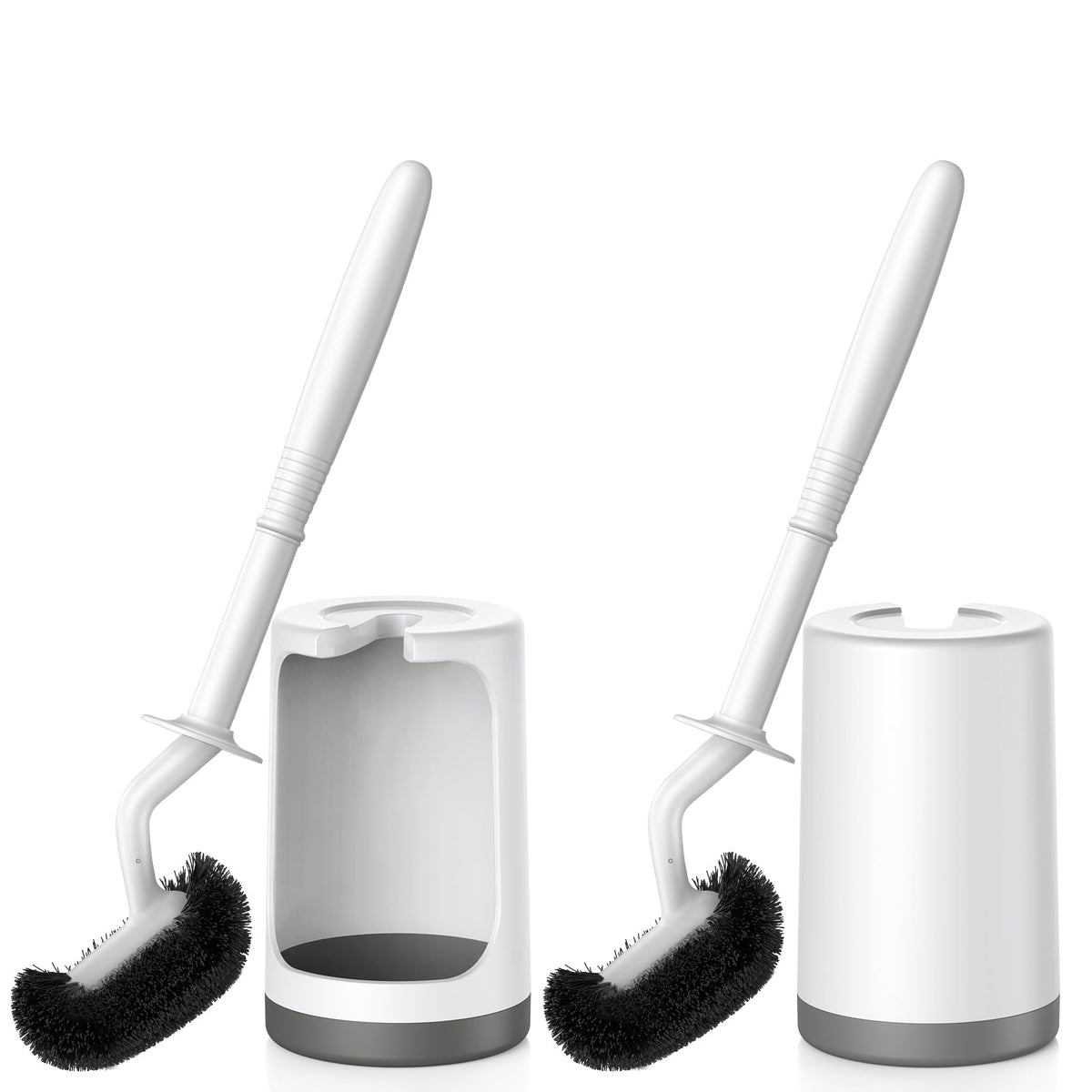 HAMITOR Toilet Bowl Brush Holder Set: Curved Design with Holder for Deep Cleaning Under Rim - Compact Hidden Scrubber for Small Space - Modern RV Bathroom Accessories - White 1 Pack