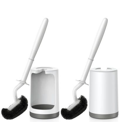HAMITOR Toilet Bowl Brush Holder Set: Curved Design with Holder for Deep Cleaning Under Rim - Compact Hidden Scrubber for Small Space - Modern RV Bathroom Accessories - White 1 Pack