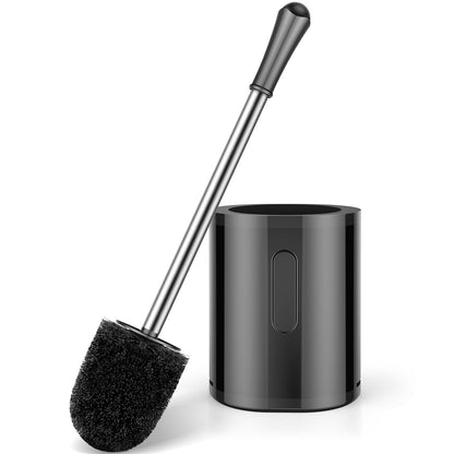 AONEZ Compact Toilet Brush & Holder, Stainless Steel Handle, Space Saving for Storage, Deep Cleaning, Drip-Proof, Easy to Assemble, Nylon Bristles, White & Grey