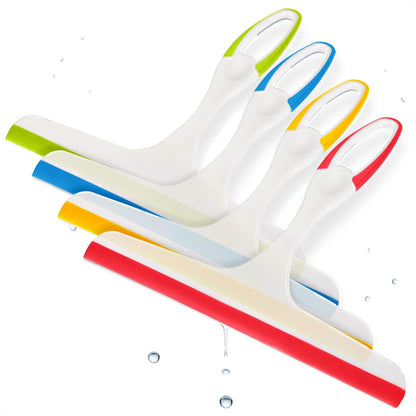 4 Pcs Hand Squeegee for Shower Glass, 9.45 in Silicone Blade