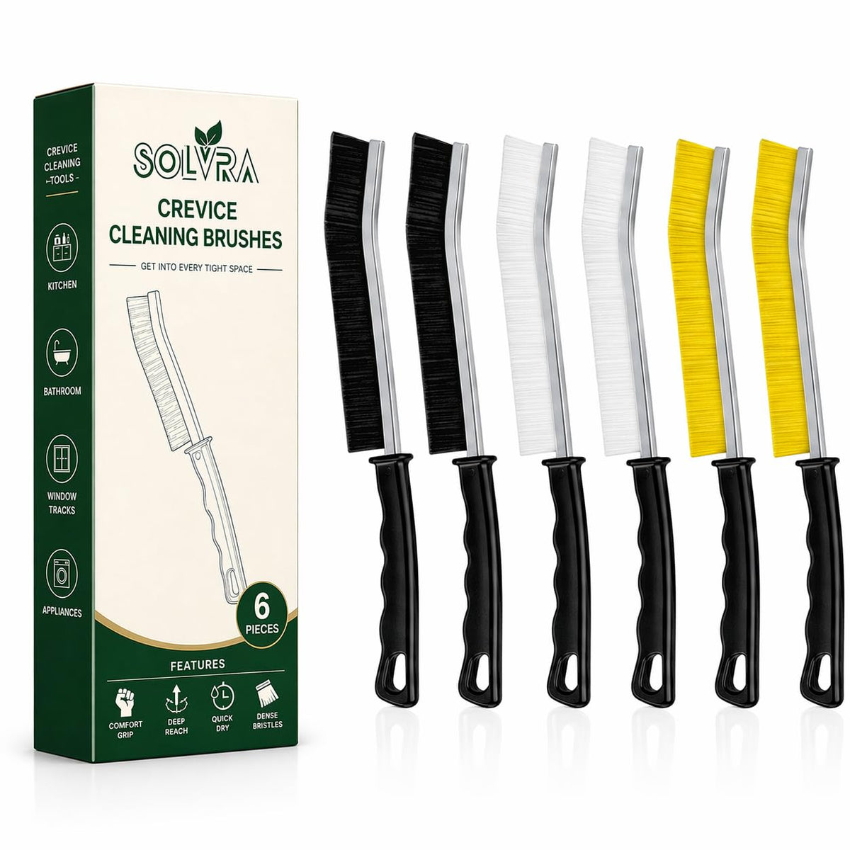 Crevice Cleaning Brush Set – 6Pcs Hard Bristle Cleaning Tools for Grout, Tile Floors, Gaps & Narrow Spaces – Small Grout Scrub Brush for Cleaning Bathroom, Shower, Window Tracks, Kitchen
