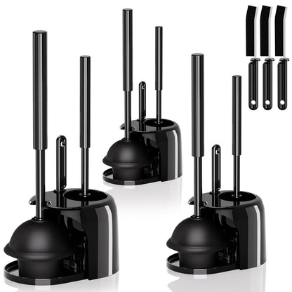3 in 1 Toilet Brush and Plunger Set with Crevice Cleaning Brush, Toilet Plunger and Brush Set with Extra Long Handle, Plungers for Bathroom Accessories, Toilet Plunger with Holder, Black