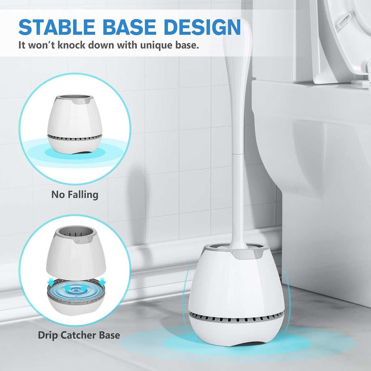 Toilet Brush 2 Pack, Toilet Bowl Brush with Ventilated Holder and Ergonomic Long Handle, Durable Bristles Toilet Scrubber Set for Bathroom Cleaning(White)