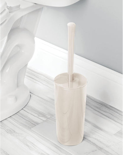 mDesign Slim Plastic Toilet Bowl Brush and Holder Set, Modern Compact Storage Organizer Cleaner Scrubber for Toilet - Heavy Duty Cleaning Plunger for Bathroom, Aura Collection - Cream
