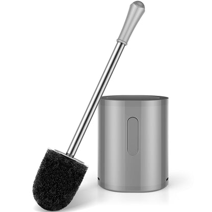 AONEZ Compact Toilet Brush & Holder, Stainless Steel Handle, Space Saving for Storage, Deep Cleaning, Drip-Proof, Easy to Assemble, Nylon Bristles, White & Grey