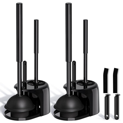 3 in 1 Toilet Brush and Plunger Set with Crevice Cleaning Brush, Toilet Plunger and Brush Set with Extra Long Handle, Plungers for Bathroom Accessories, Toilet Plunger with Holder, Black