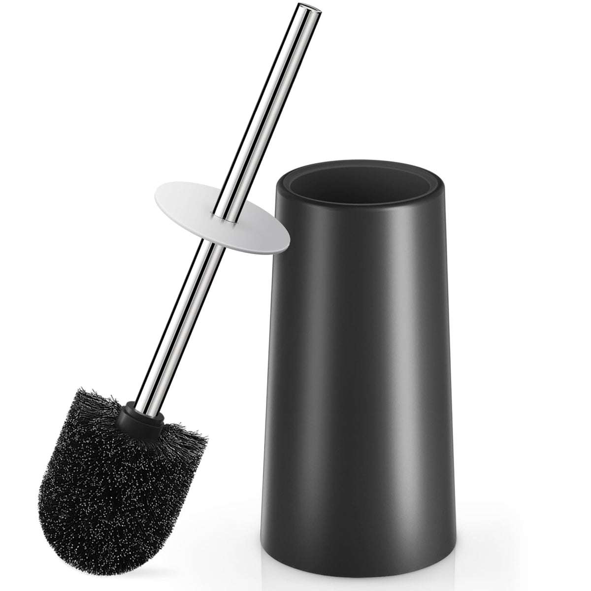 Toilet Brush and Holder, Toilet Brush with 304 Stainless Steel Long Handle, Toilet Bowl Brush for Bathroom Toilet-Elegant-Cleaning-Bristles(White)