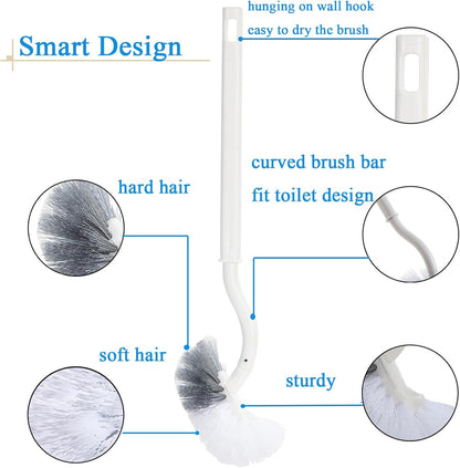 2 Pack Curved Toilet Bowl Brush Without Holder for Bathroom, Compact Toilet Brush Durable Under The Rim Household Deep Cleaning Brushes (White Toilet Brush Without Holder)
