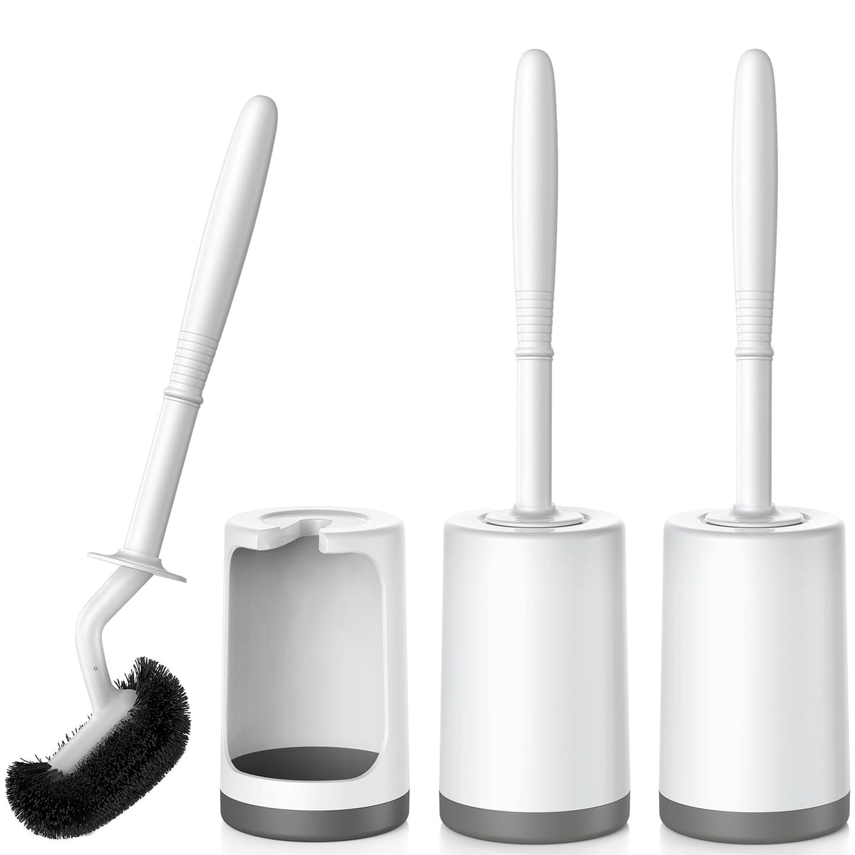 HAMITOR Toilet Bowl Brush Holder Set: Curved Design with Holder for Deep Cleaning Under Rim - Compact Hidden Scrubber for Small Space - Modern RV Bathroom Accessories - Gray