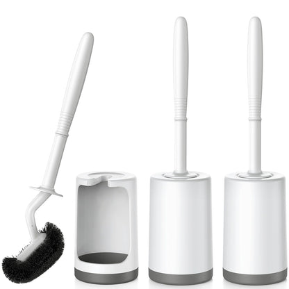 HAMITOR Toilet Bowl Brush Holder Set: Curved Design with Holder for Deep Cleaning Under Rim - Compact Hidden Scrubber for Small Space - Modern RV Bathroom Accessories - Gray