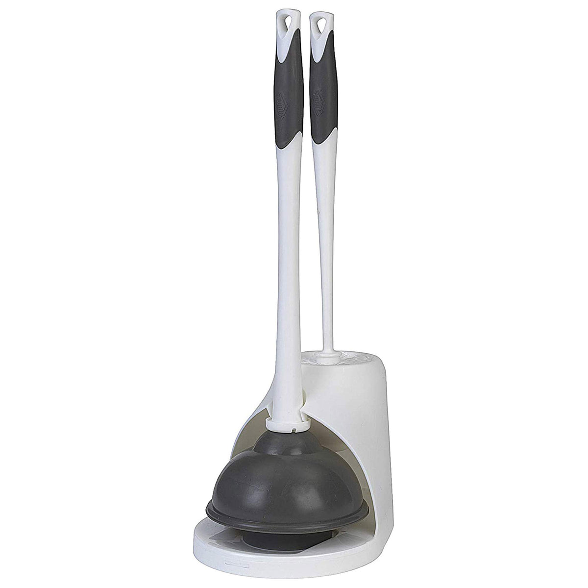 Clorox Toilet Plunger and Brush Bowl Set with Holder Caddy Storage for Cleaning Bathroom and Unclogging Toilets, White and Gray