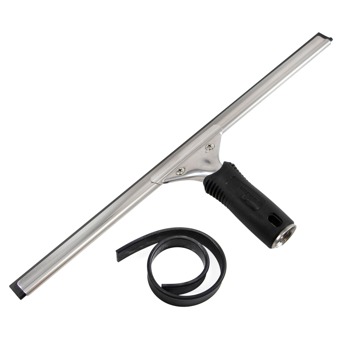 Unger Professional Connect and Clean 12” Performance Squeegee for Glass and Window Care with Replacement Rubber, Heavy Duty Cleaning Supplies with Streak-Free Results, Handheld Household Cleaner Tool