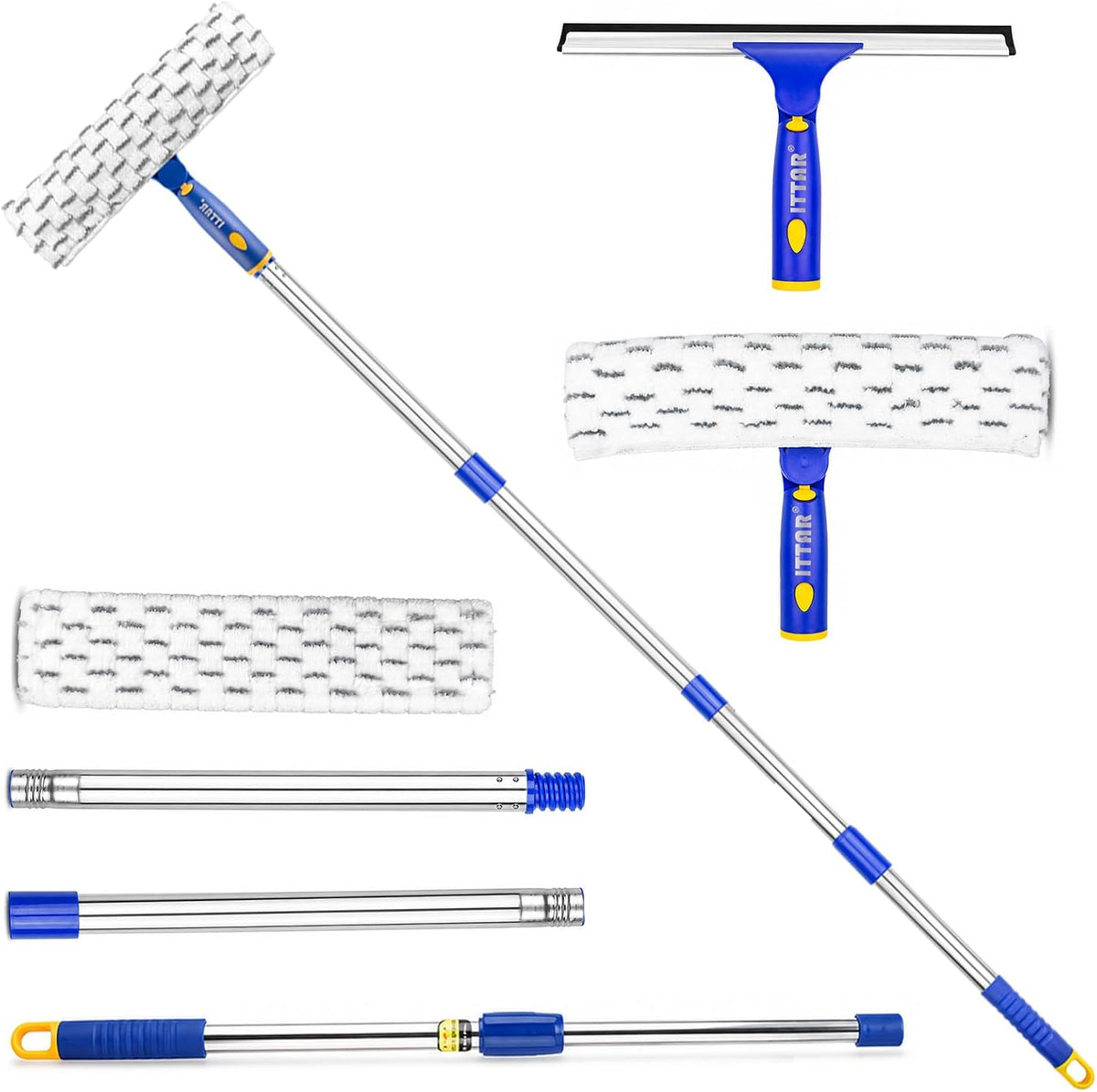 ITTAR Window Squeegee Cleaning Kit with 60" Extension Pole & Rotatable Head
