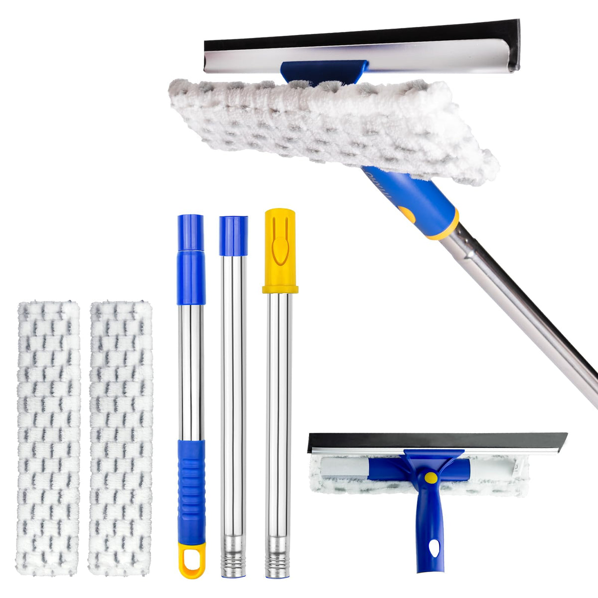 86.6" Window Squeegee Cleaner,2 in 1 Window Cleaning Tool Kit,Shower Squeegee with Extension Pole，Glass Cleaning Tools for Shower Glass,Indoor/Outdoor High Window Cleaning-Two Pads