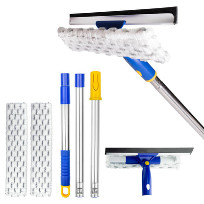 86.6" Window Squeegee Cleaner,2 in 1 Window Cleaning Tool Kit,Shower Squeegee with Extension Pole，Glass Cleaning Tools for Shower Glass,Indoor/Outdoor High Window Cleaning-Two Pads