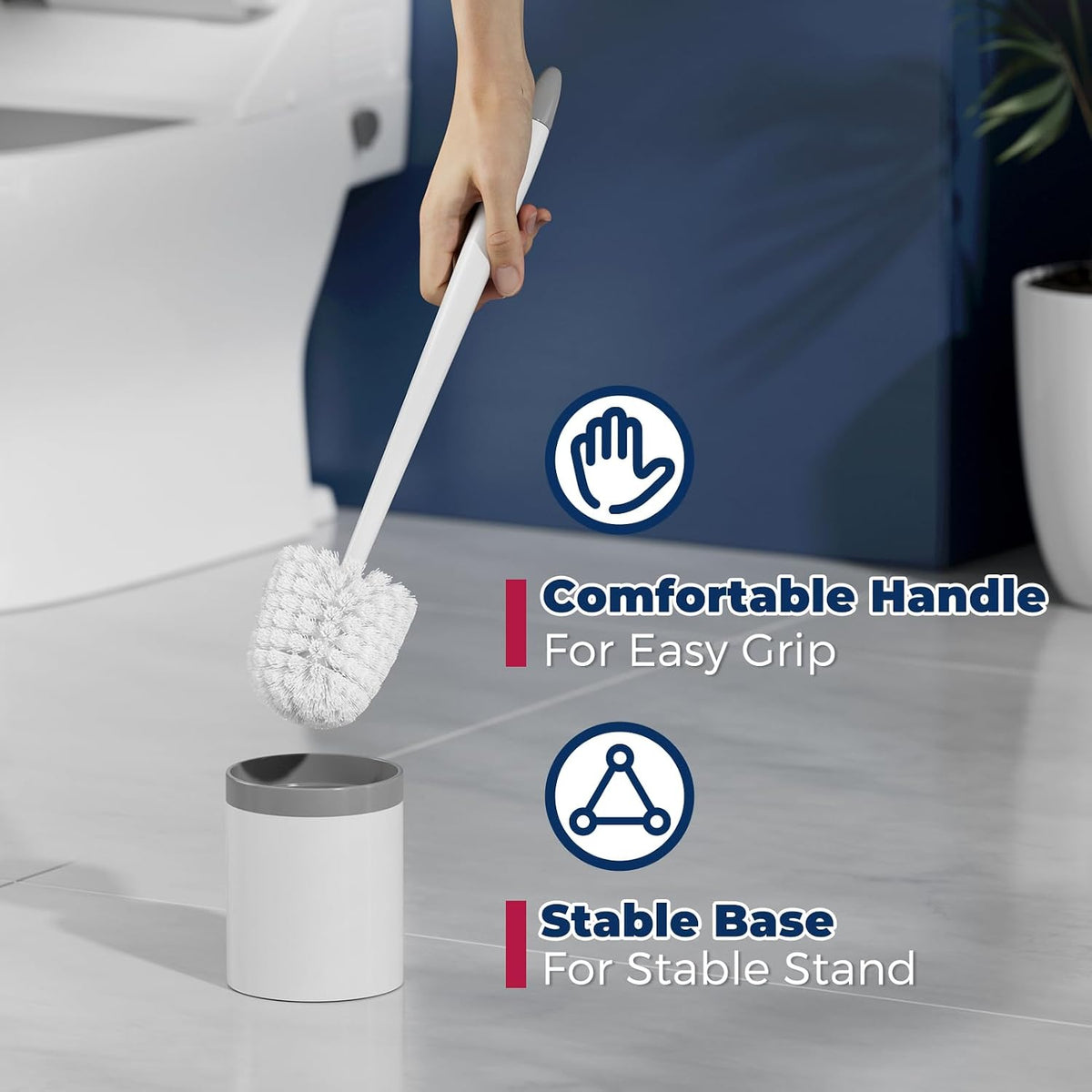 Holaloha Toilet Brush and Holder Set, Compact Design, 4 Pack, White
