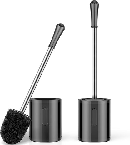 AONEZ Compact Toilet Brush & Holder, Stainless Steel Handle, Space Saving for Storage, Deep Cleaning, Drip-Proof, Easy to Assemble, Nylon Bristles, White & Grey