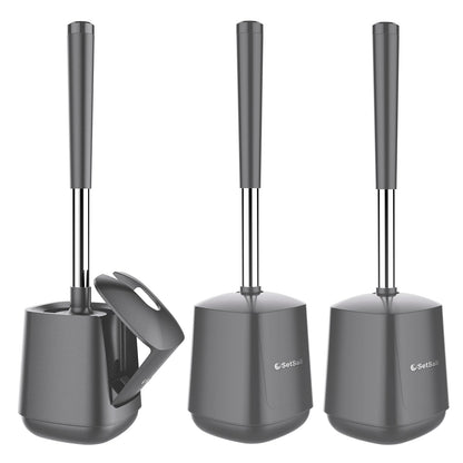 SetSail Toilet Brush and Holder, Self Closing Lid Toilet Bowl Brushes Holder and Extra Long Handle Ventilated Toilet Brush Set for Bathroom Cleaning, Nylon Bristles, Black