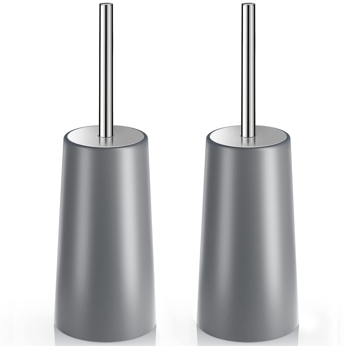 Toilet Brush and Holder, 2 Pack Toilet Brush with 304 Stainless Steel Long Handle, Toilet Bowl Brush for Bathroom Toilet-Ergonomic, Elegant,Durable (White)