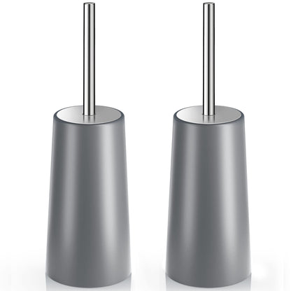 Toilet Brush and Holder, 2 Pack Toilet Brush with 304 Stainless Steel Long Handle, Toilet Bowl Brush for Bathroom Toilet-Ergonomic, Elegant,Durable (White)