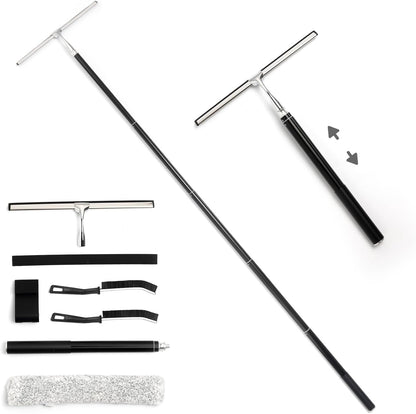 17“- 60" Extendable Long Handle 2-in-1 Window Squeegee Silver