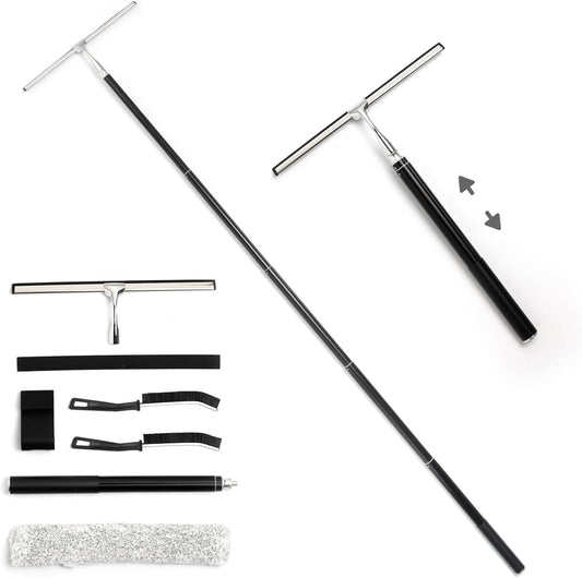 17“- 60" Extendable Long Handle 2-in-1 Window Squeegee Silver