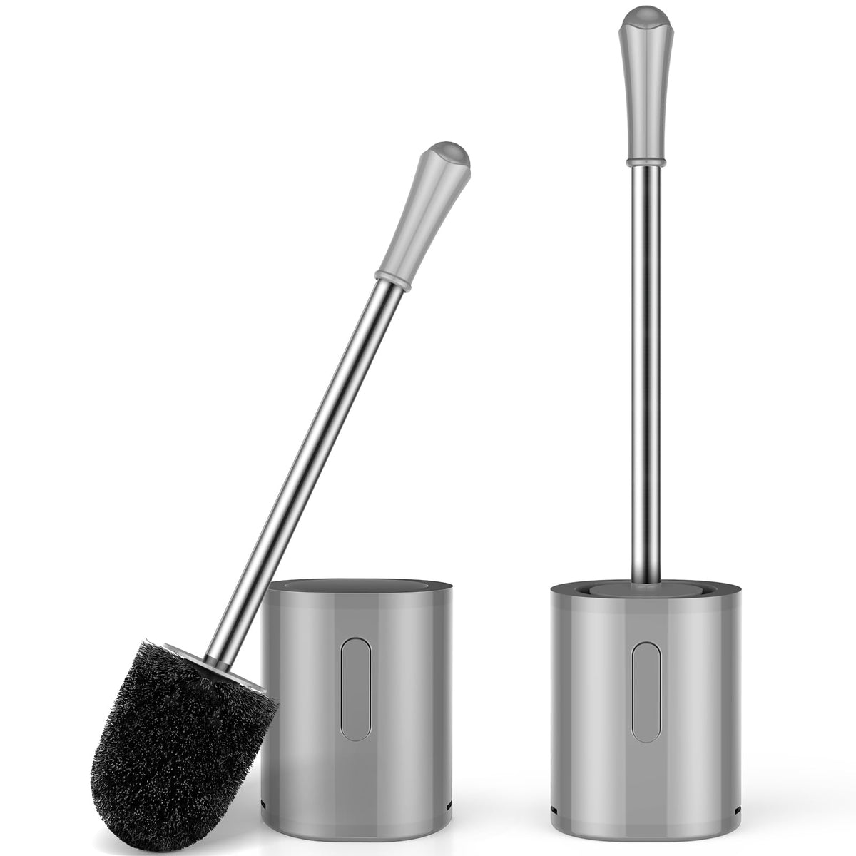 AONEZ Compact Toilet Brush & Holder, Stainless Steel Handle, Space Saving for Storage, Deep Cleaning, Drip-Proof, Easy to Assemble, Nylon Bristles, White & Grey