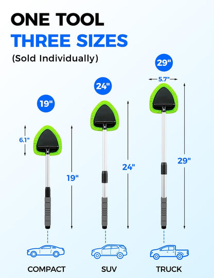 XINDELL Interior Windshield Cleaner Tool – Car Interior Window Cleaning Kit with Extendable Handle & 4 Microfiber Pads, Auto Wiper Inside Compact Windshield Brush for Car & Home Windows
