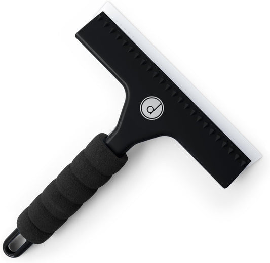 Squeegee for Shower Door, Car Windshield, and Glass Window - 2 Extra Silicone Replacement Blades - Foam Handle - Black
