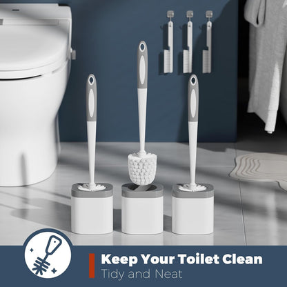 Holaloha Toilet Brush and Holder Set, Space Saving, 3 Pack, White