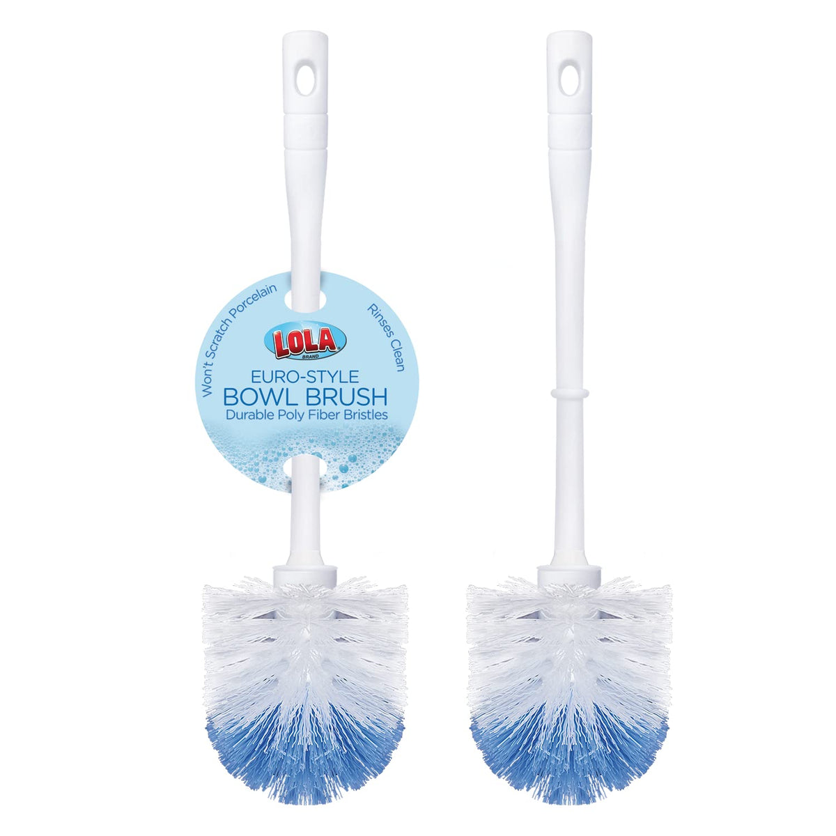 LOLA Classic Toilet Brush, Durable Fiber Stiff Bristles, Non-Scratch - 2 PK