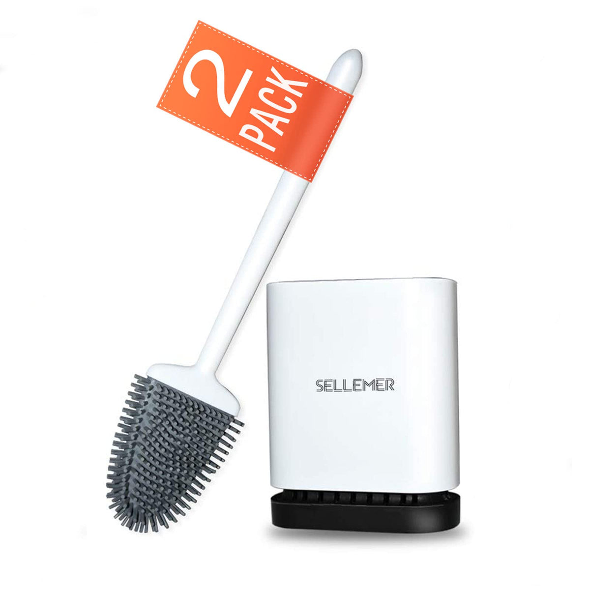 Sellemer Silicone Toilet Brush, Ventilation Slots Base Holder 1 Pack Silver