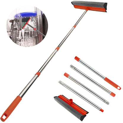 Window Squeegee for Window Cleaning, Squeegee Window Cleaner Tool 2 in 1 Car Window Cleaning Tool with Extension Pole 58‘’ Telescopic Window Washing Equipment, Shower Squeegee for Shower Glass Door