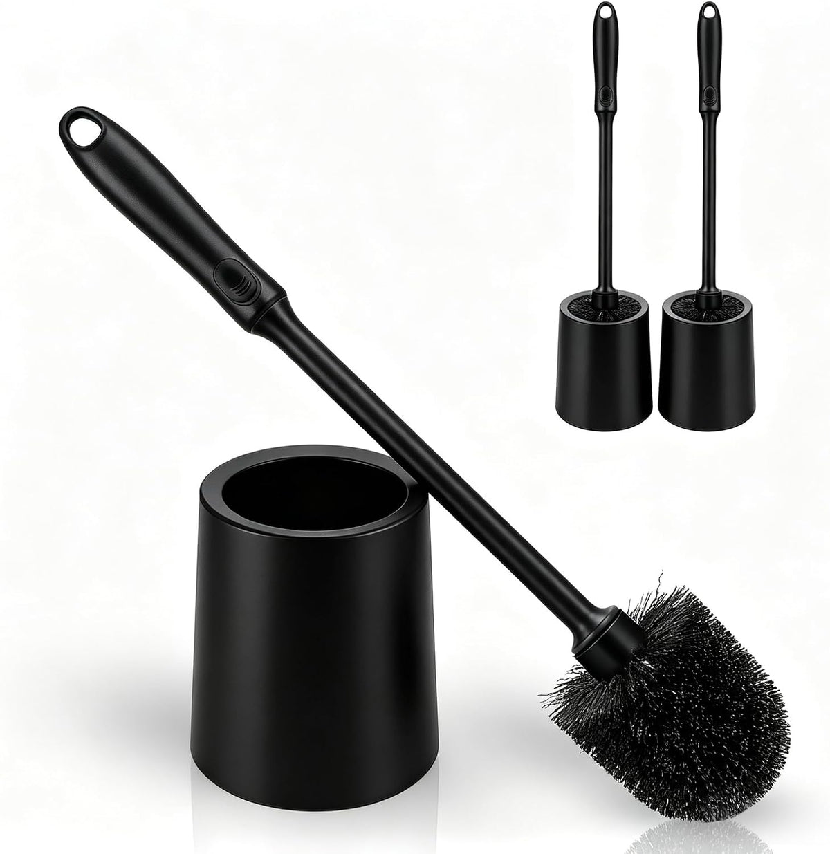 AONEZ Toilet Brush and Holder Set with Long Handle, 2 Pack, Black