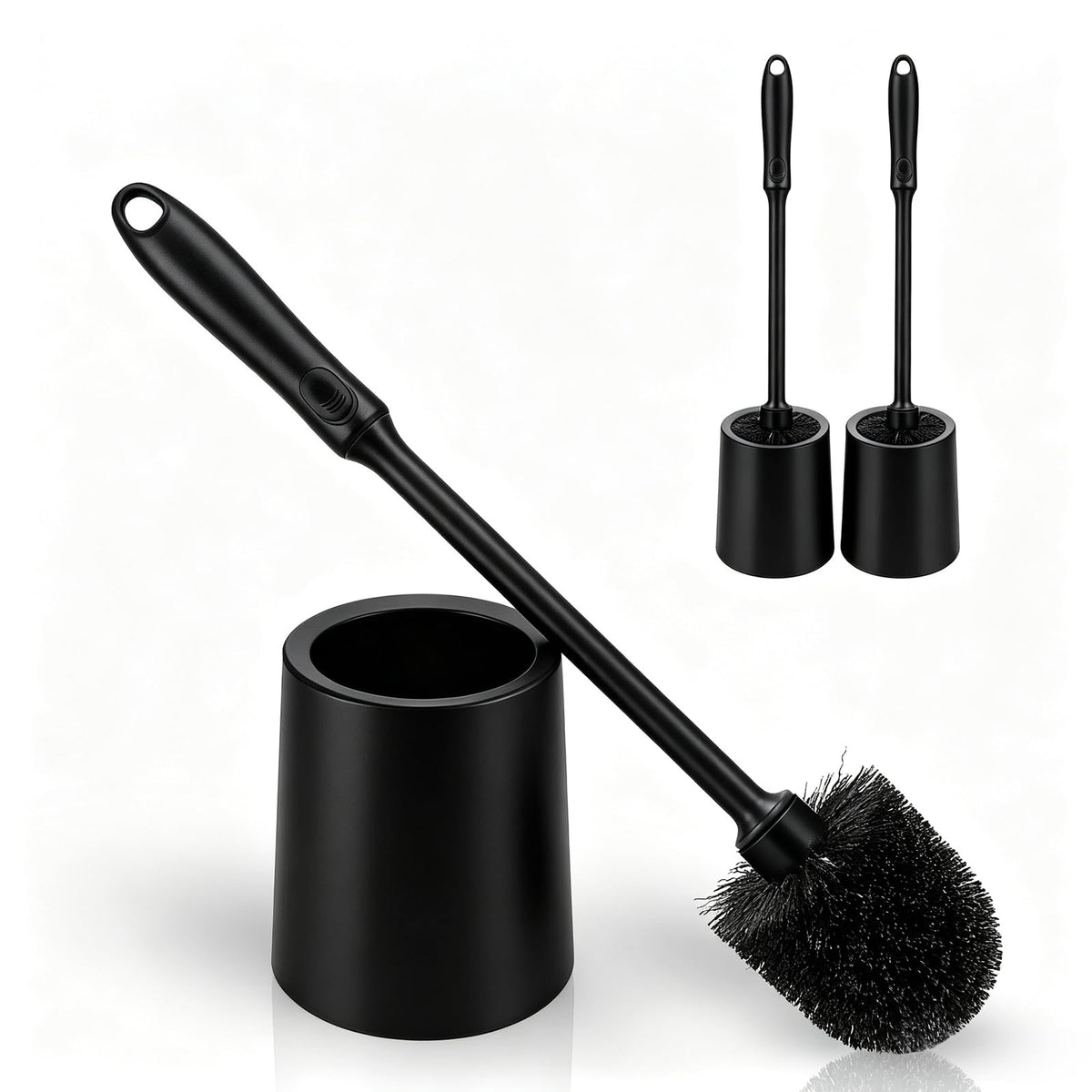 AONEZ Toilet Brush and Holder Set with Long Handle, 2 Pack, Black
