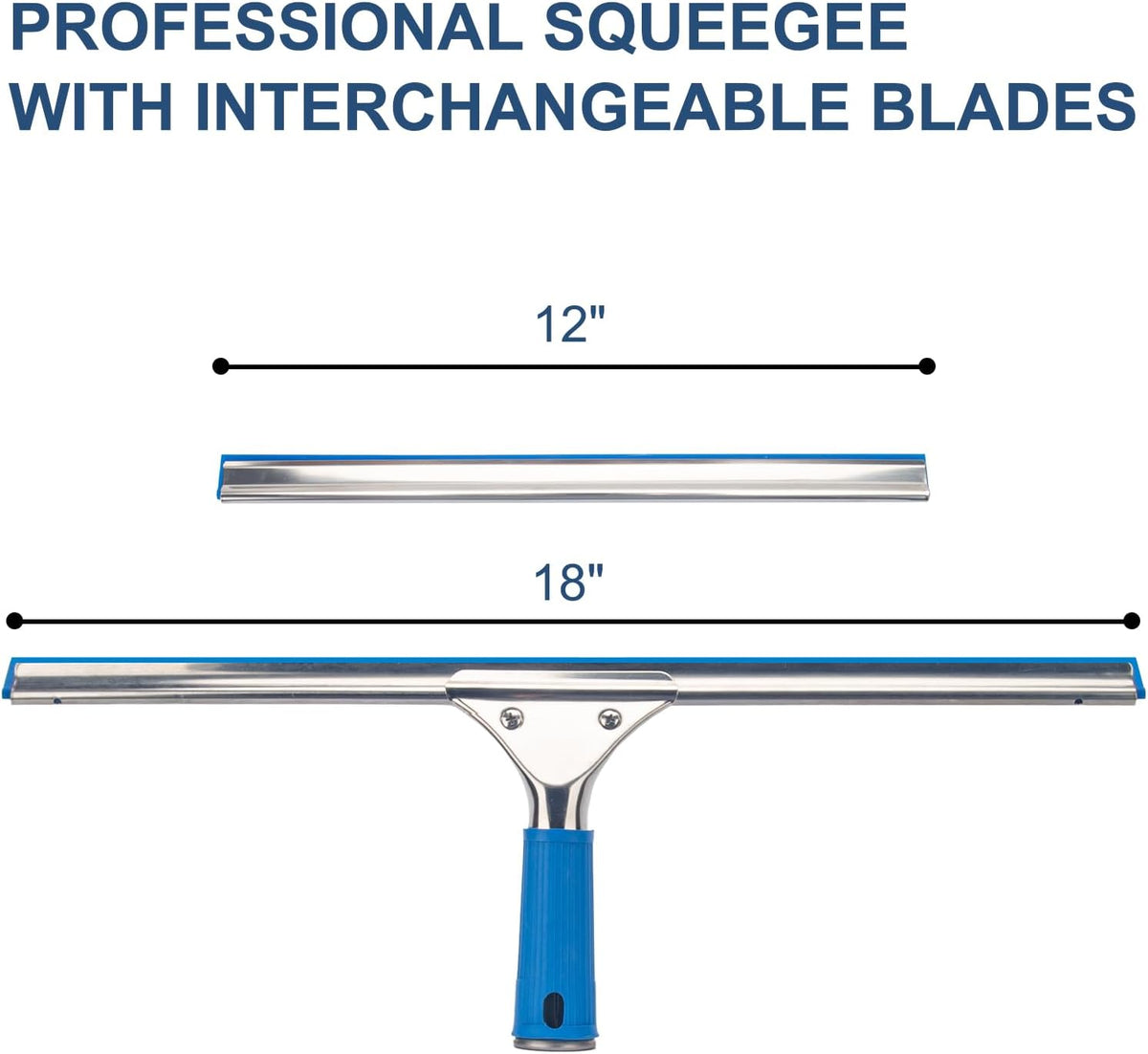 18” Professional Squeegee for Window Cleaning with 12” Replacement Blades