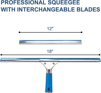 18” Professional Squeegee for Window Cleaning with 12” Replacement Blades