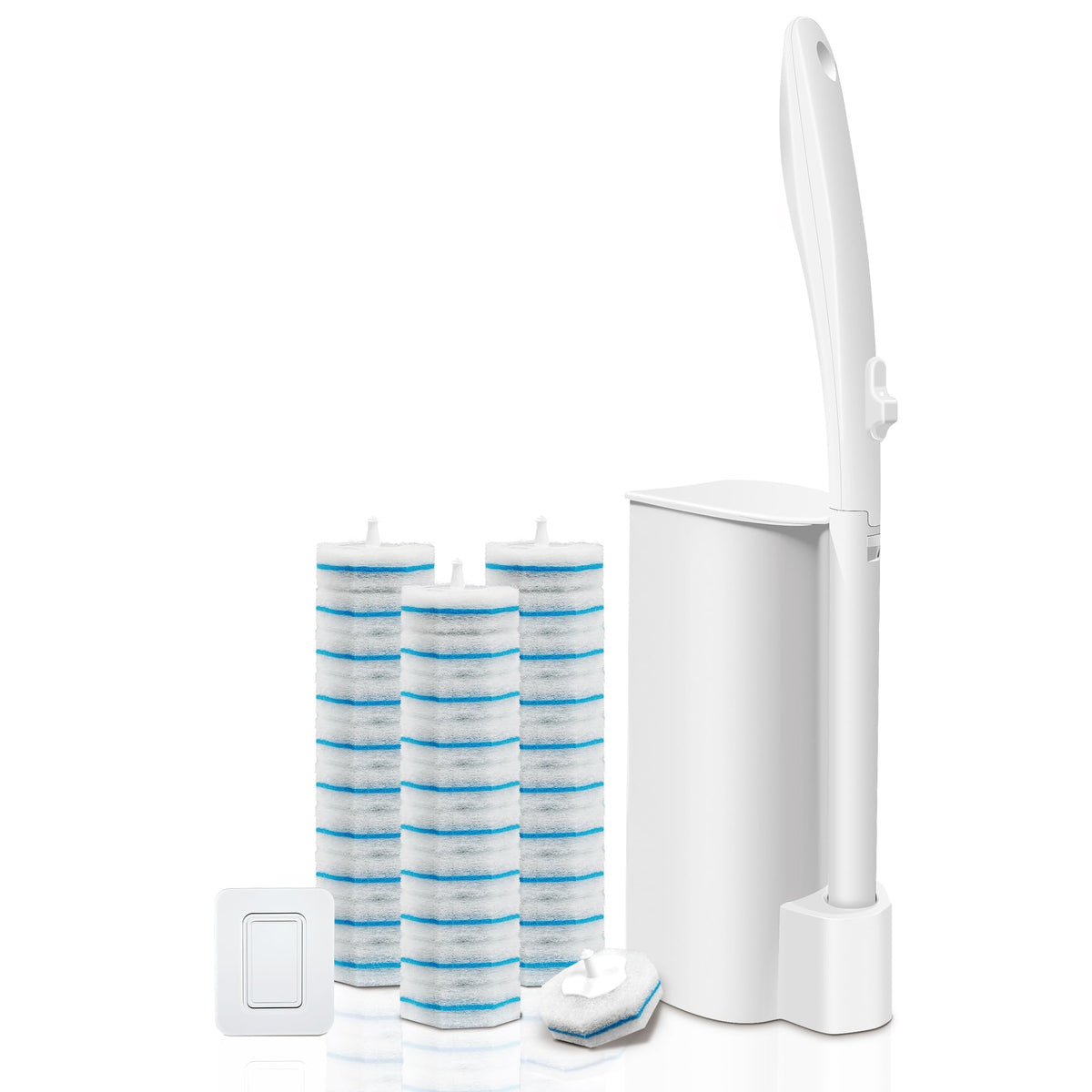 2 Pack Disposable Toilet Brush and Holder Set with 30 Replacement Heads