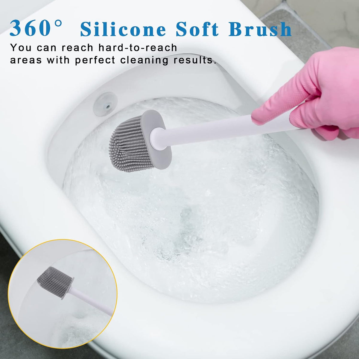 Silicone Toilet Brush and Holder, Wall Mounted No Rust Problem White