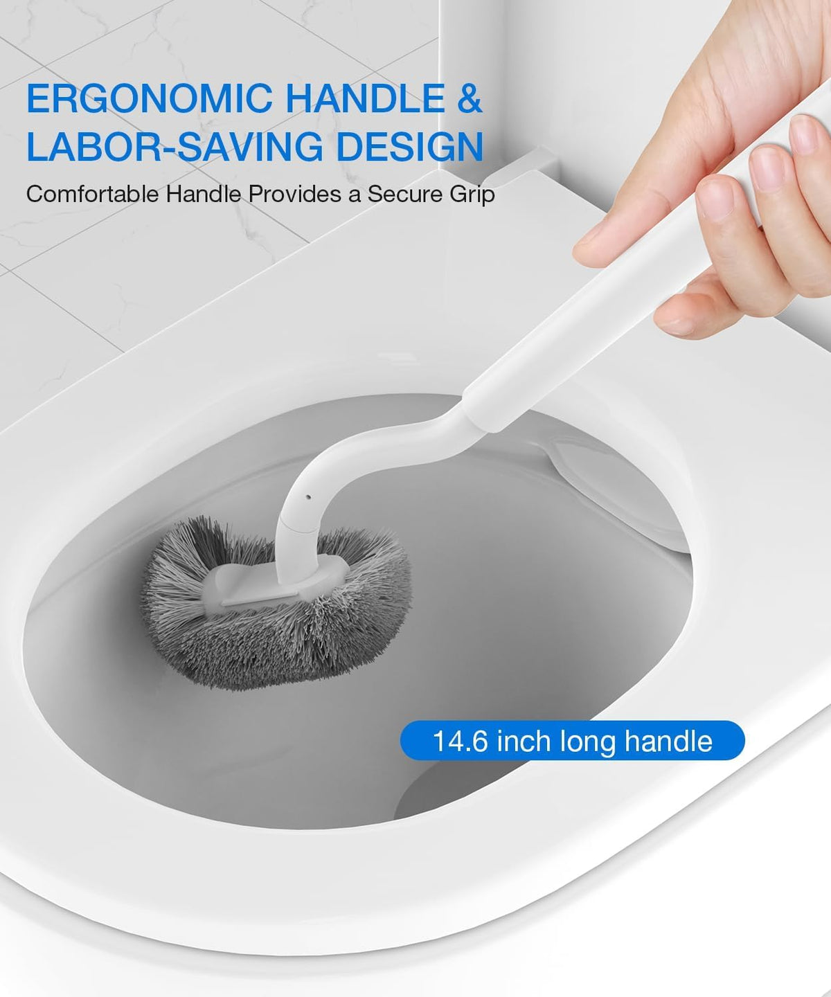 Toilet Bowl Brush and Holder, OSCIOSS Toilet Brush Set with Ergonomic Design, Compact Size, Durable Bristles, RV Toilet Brushes & Holders for Dead Corner Clean (White, 1pack)