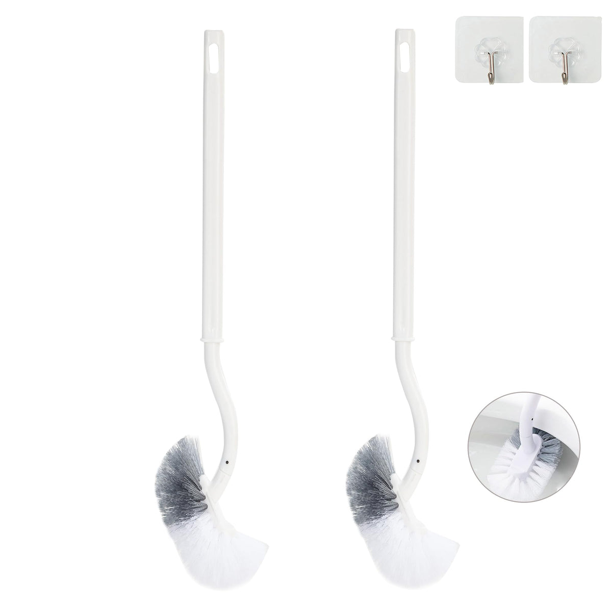 2 Pack Curved Toilet Bowl Brush Without Holder for Bathroom, Compact Toilet Brush Durable Under The Rim Household Deep Cleaning Brushes (White Toilet Brush Without Holder)