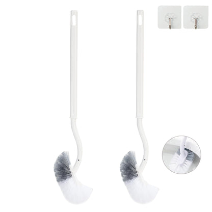 2 Pack Curved Toilet Bowl Brush Without Holder for Bathroom, Compact Toilet Brush Durable Under The Rim Household Deep Cleaning Brushes (White Toilet Brush Without Holder)