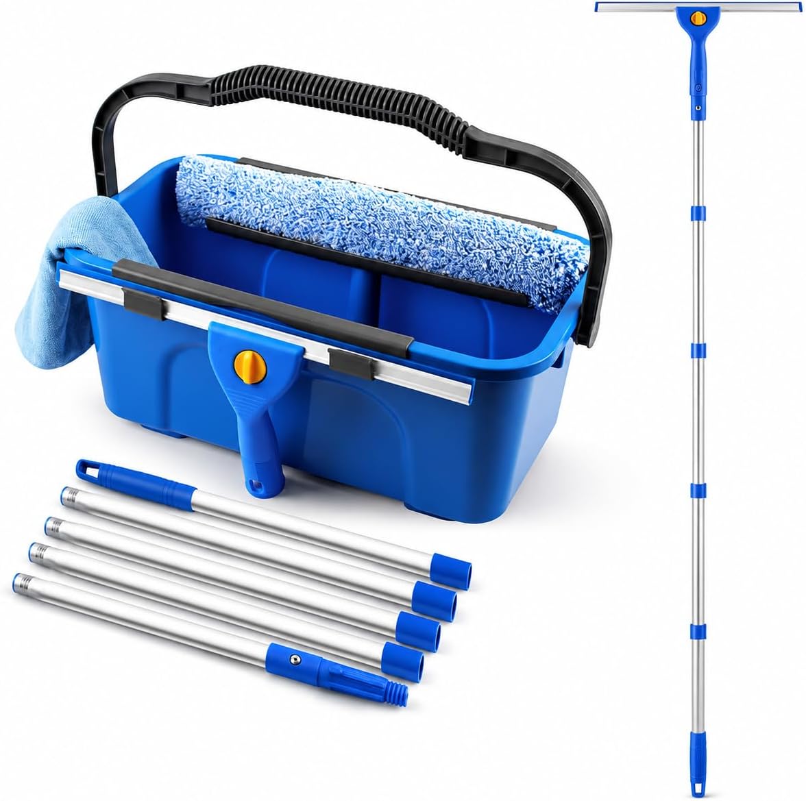 Window Cleaning Kit with 3-Gallon Bucket, 76-Inch Pole and Glass Squeegee