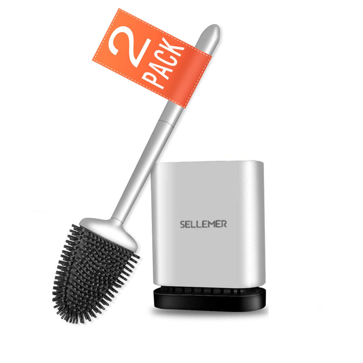 Sellemer Silicone Toilet Brush, Ventilation Slots Base Holder 1 Pack Silver