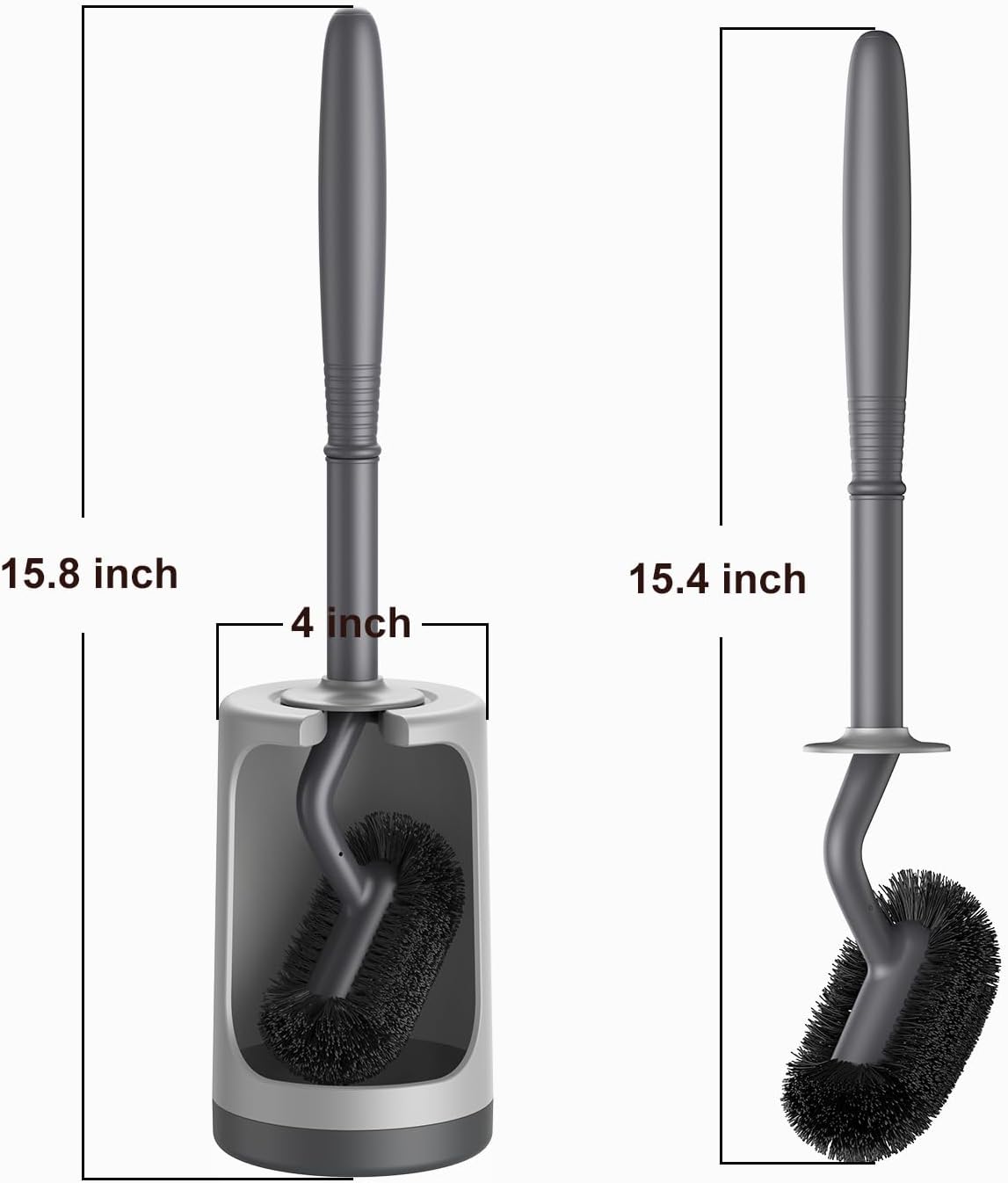 HAMITOR Toilet Bowl Brush Holder Set: Curved Design with Holder for Deep Cleaning Under Rim - Compact Hidden Scrubber for Small Space - Modern RV Bathroom Accessories - Gray