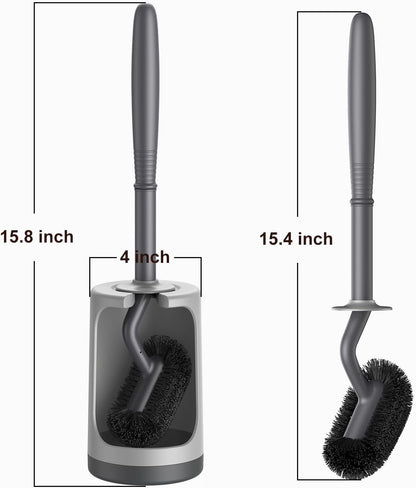 HAMITOR Toilet Bowl Brush Holder Set: Curved Design with Holder for Deep Cleaning Under Rim - Compact Hidden Scrubber for Small Space - Modern RV Bathroom Accessories - Gray